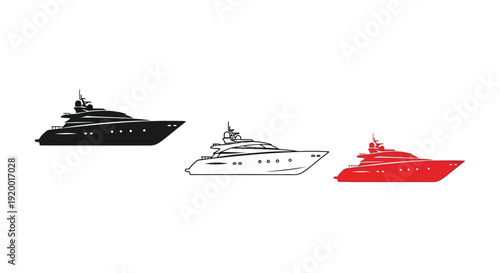 Three luxury yachts displayed in varying colors a striking silhouette