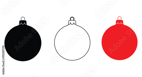 Three christmas ornaments in different colors a stark silhouette