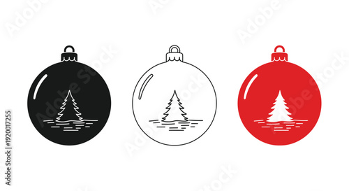 Three christmas ornaments displaying a winter tree silhouette