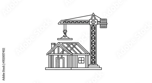 Minimalist outline drawing of a small building with an adjacent tower structure