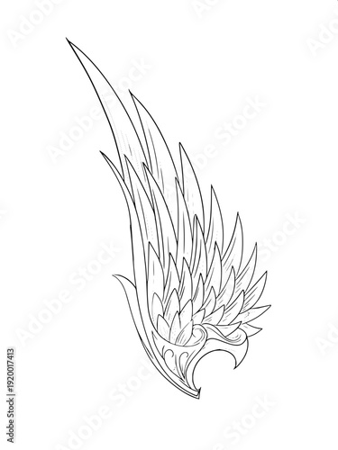 Professional tattoo style eagle line art, open wings, sharp feather texture, white background