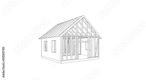 Residential House Framing Blueprint Wireframe Architectural Design Construction Project
