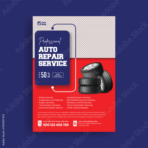 Auto Workshop Marketing Design with Car Repair Flyer and Auto Service Poster, Car Wash Flyer, A4 Print Ready Template for Vehicle Maintenance Garage Advertising