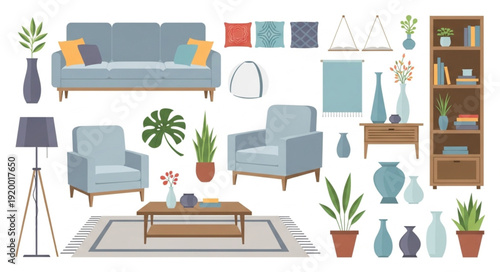 Cozy living room interior design with furniture and decorative elements.