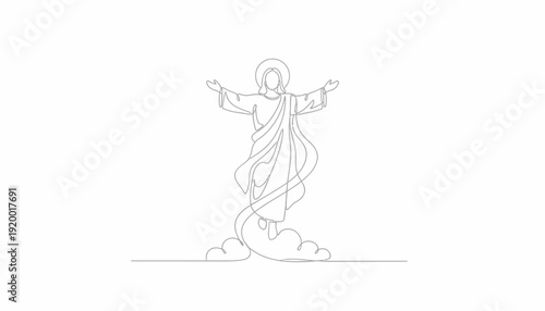 Jesus Christ Ascending to Heaven, Religious Line Art, Divine Ascension