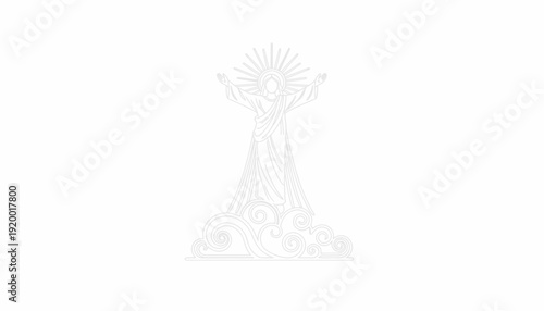 Jesus Christ Religious Symbol, Divine Light, Ascension, Heavenly Clouds, Spiritual Icon