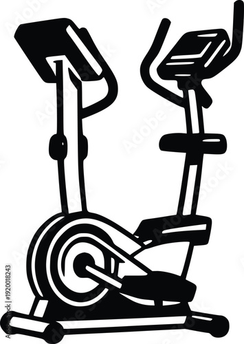 Black and White Vector Illustration of an Elliptical Machine, Isolated on White Background. Modern Fitness Equipment Graphic for Health, Exercise, and Gym Concepts. Clean Line A...