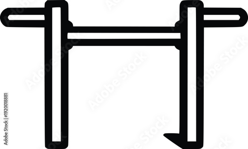 Vector Icon of a Horizontal Bar with Two Vertical Supports, One with a Hook. Simple Line Art Graphic for Gym, Sports, or Equipment Concepts. Isolated on White Background.