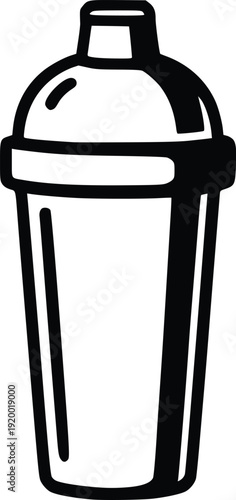 Black and White Vector Illustration of a Cocktail Shaker, Minimalist Icon for Bar, Drinks, and Mixology Concepts. Clean Graphic for Web and Print.