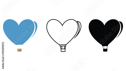 A set of heart-shaped hot air balloons in different colors and designs