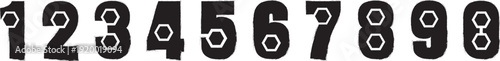 A set of black numbers with white holes on a white background