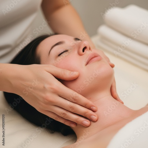 Wallpaper Mural Woman receiving relaxing neck massage after facial treatment Torontodigital.ca