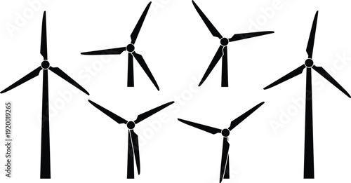 Wind Turbines Silhouette Collection on White Background untitled