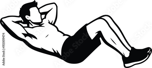 Vector Illustration of a Man Doing Crunches: Fitness, Exercise, Health, and Sports Graphic for Commercial Use