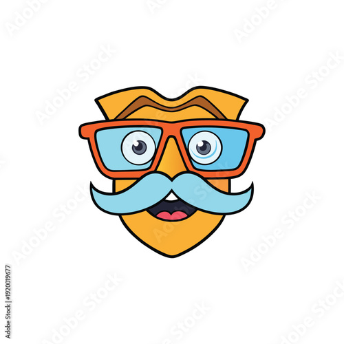 Funny cartoon face with mustache and glasses, national tell a joke day
