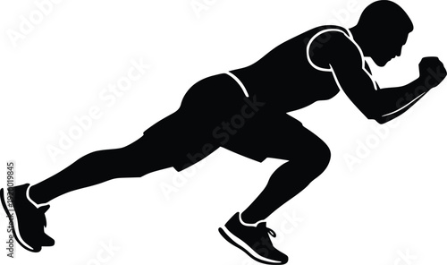 Silhouette of a male athlete in a dynamic running or sprinting pose, captured in a clean, modern vector illustration. Ideal for sports, fitness, health, and active lifestyle the...