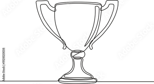 Trophy Cup Line Art Vector, Minimalist Continuous Single Line Drawing of Victory Award