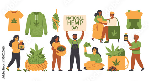 National hemp day celebration with people plants