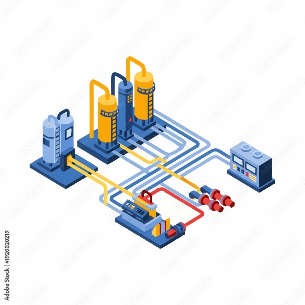 Fototapeta premium Industrial Chemical Processing Plant Equipment Illustration.