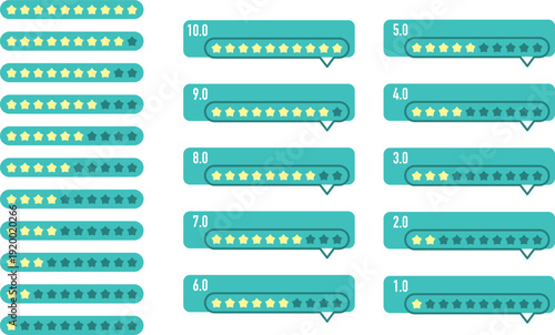 星の10段階評価吹き出しイラストセット　口コミ　レビュー　
