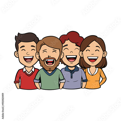 Group of four happy friends laughing for National Tell a Joke Day