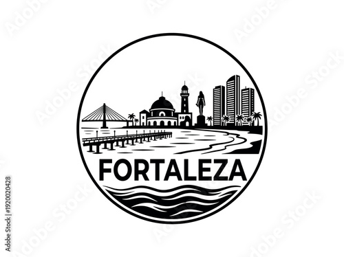 Fortaleza city of Brazil skyline emblem with landmarks city of Mexico skyline emblem with landmarks