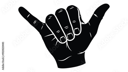A black and white illustration of a hand making the i love you sign in sign language. isolated on white background, Vector