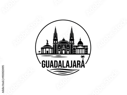 Guadalajara city of Mexico skyline emblem with landmarks