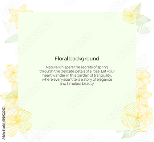 연두색 배경 프레임과 노란색 라인 드로잉 꽃으로 꾸며진 싱그러운 보태니컬 배경