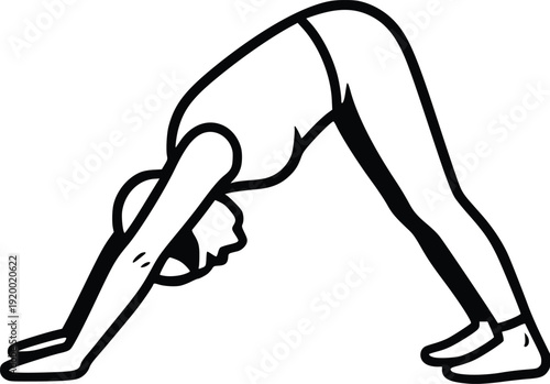 Downward-Facing Dog Yoga Pose Vector Illustration: Clean Black and White Line Art for Fitness, Wellness, and Health Concepts. Isolated Graphic for Digital and Print Media.