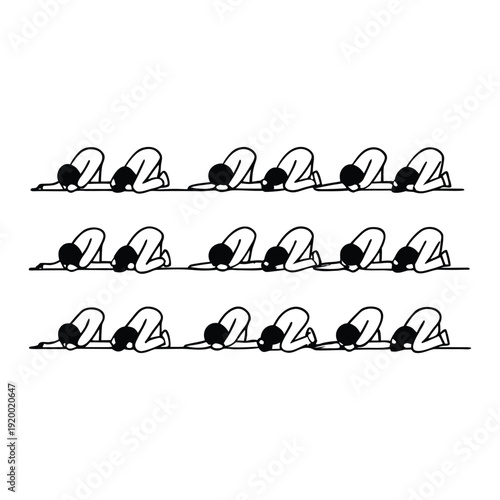 Minimalist continuous line art of people sitting peacefully on benches, calm urban lifestyle and social connection concept