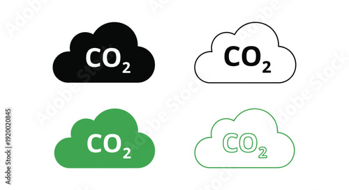 Collection of carbon dioxide molecule chemistry symbols represented as simplified cloud graphic icons