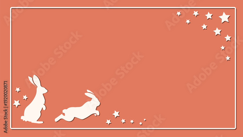 Bunny Silhouettes with Stars in Paper-Cut Style. A Clean, minimalist Layout with Copy Space for Spring Holiday Greetings, Easter,  Seasonal Sales and Religious Celebrations.