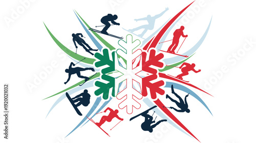 Winter sports snowflake with italian flag colors