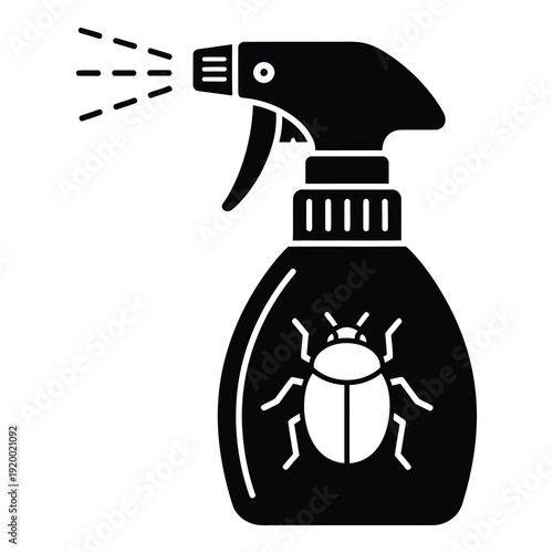 Spray bottle with bug on it spraying liquid for pest control purposes easily icon