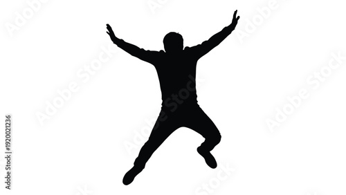 Silhouette of a person joyfully jumping with arms and legs spread wide isolated on white background, Vector