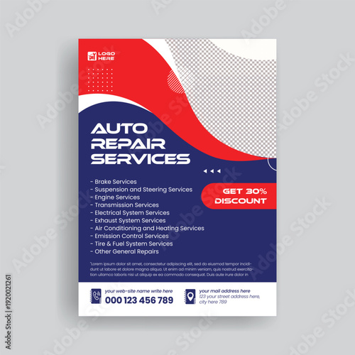 Car Repair Flyer and Auto Service Poster A4 Print Ready Template for Mechanic Service Promotion, Car Wash Advertising, Automobile Repair Brochure, Garage Marketing Design Cover