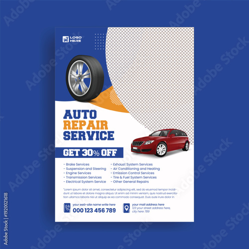 Professional Automobile Repair Brochure Cover Template and Car Repair Flyer for Auto Service Center, A4 Print Ready Poster, Vehicle Maintenance Garage Marketing Design Advertising Material