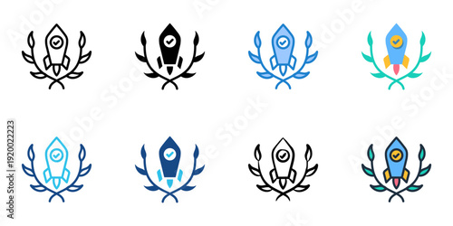 First Mover icons set multiple style collection. Editable stroke 
