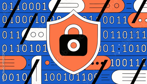 Cybersecurity Shield Protecting Data Digital Lock and Secure Network Modern Flat Vector