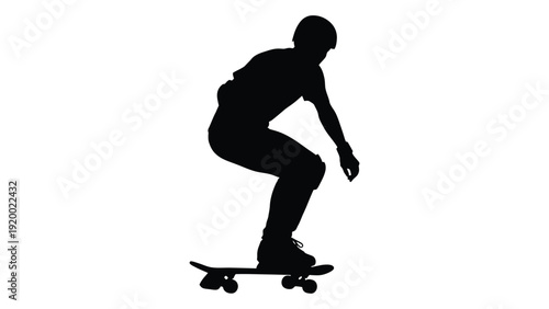 Silhouette of a person performing a trick on a skateboard against a white background isolated on white background, Vector