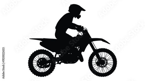 Silhouette of a person riding a dirt bike on a track isolated on white background, Vector