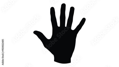 A black and white silhouette of an open hand with fingers spread apart isolated on white background, Vector