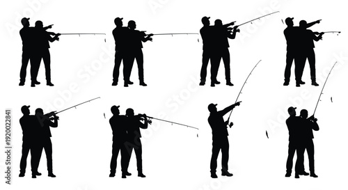 Fishman silhouettes set on white background