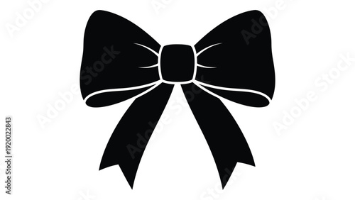 A black decorative bow with a square center knot on a white background isolated on white background, Vector