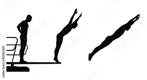 Diving sequence silhouette set on white background