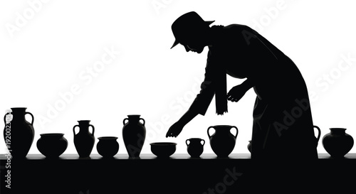 Pottery workshop silhouette with ceramic vases