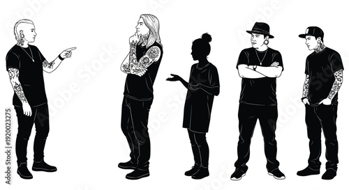 Casual People Standing and Talking Silhouettes