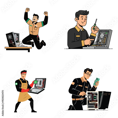 Computer repair technicians working on devices