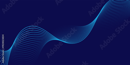 Abstract blue background with glowing curved lines. Shiny blue swirl curve lines design. Spiral lines. Geometric oval pattern. Futuristic technology concept. Vector illustration
